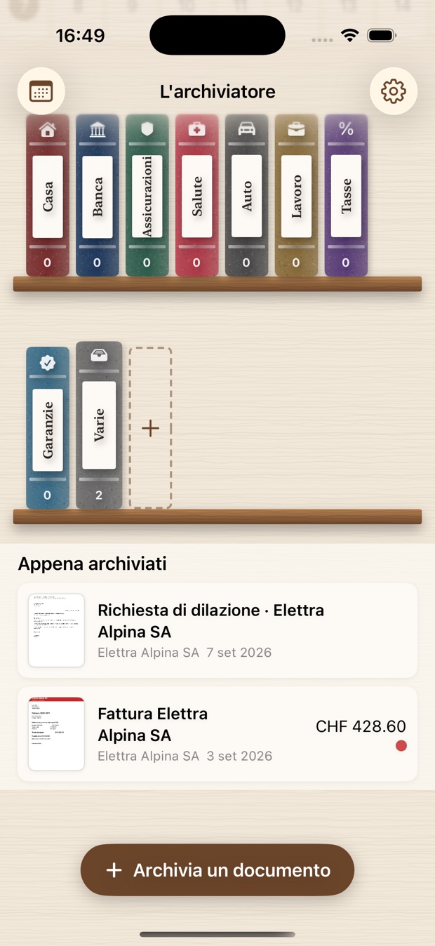 L'elenco dei documenti dentro L'archiviatore